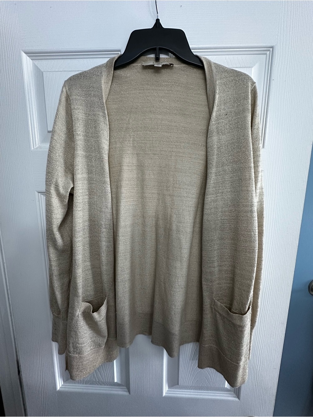 LOFT Metallic Beige Gold Open-Front Cardigan